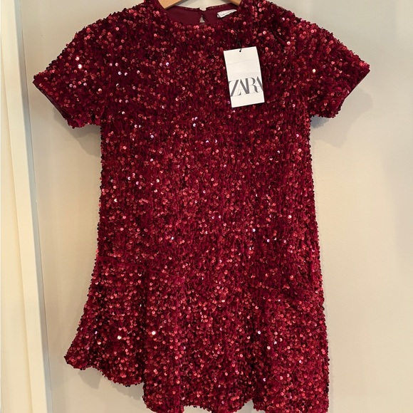 NWT ZARA Red velvet and sequin Dress SIZE 9 - Picture 1 of 6